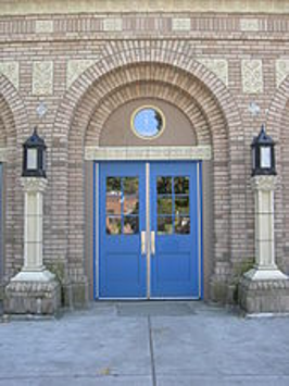 blue double doors